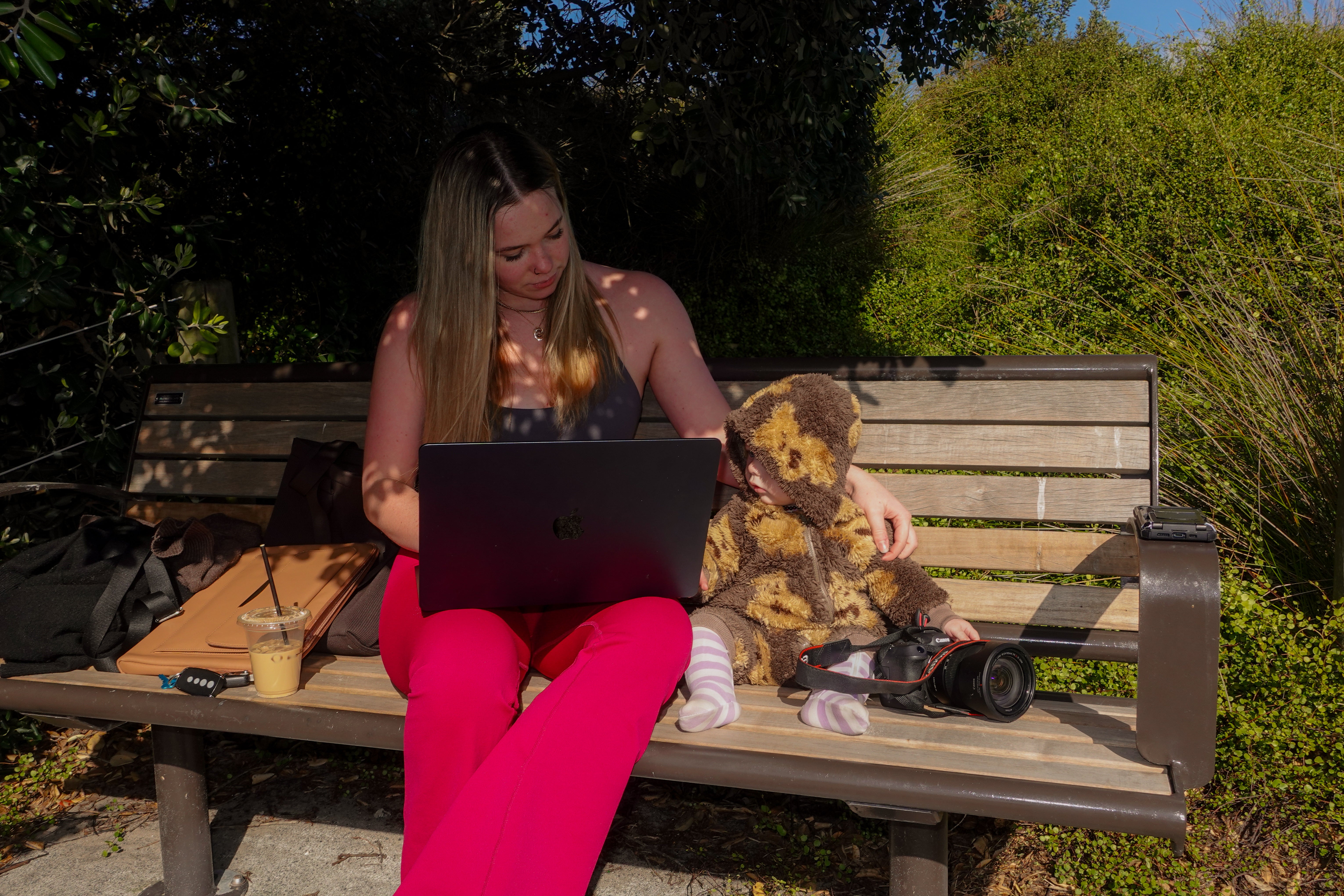 Woman wearing AMSO activewear in everyday life