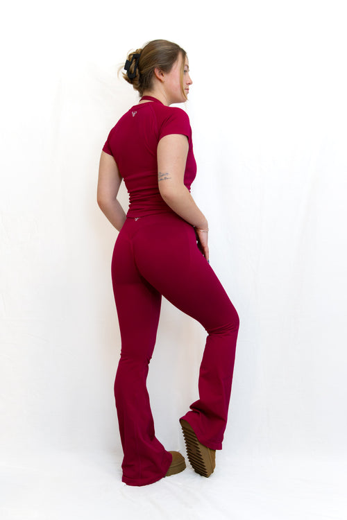 [colour:dragonfruit pink] dragonfruit pink flares side tee